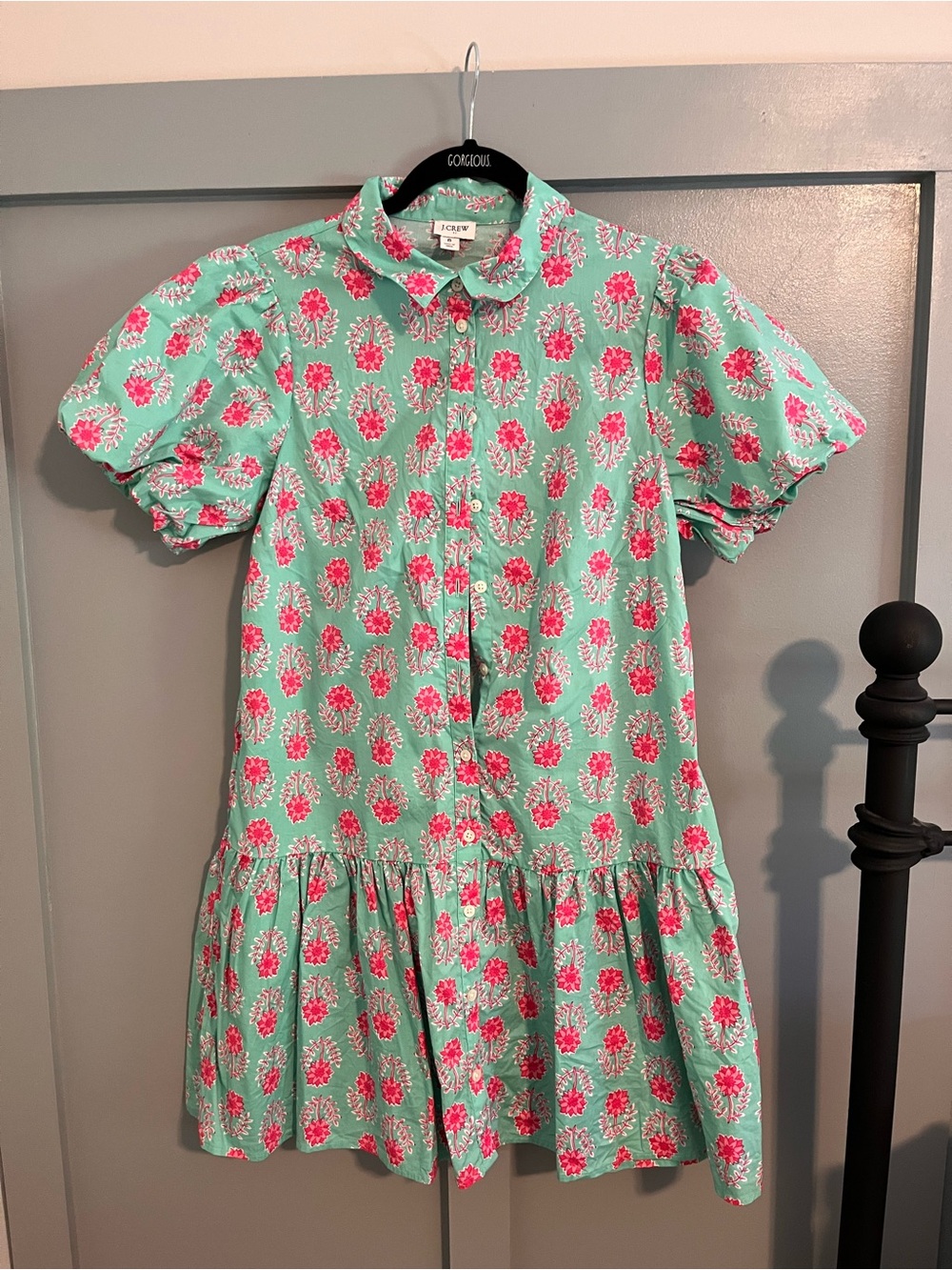 J. Crew Girls Mint Dress with Pink Floral Print